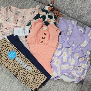 Lot Of 3 Pants, 4 Dressy Onesies 0-3month Baby Girl